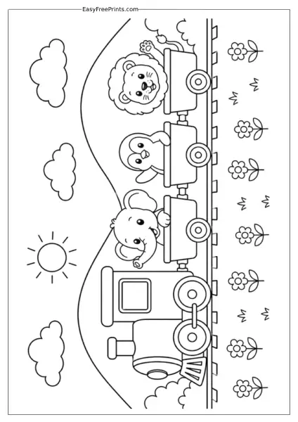 Animal Train Adventure Coloring Page