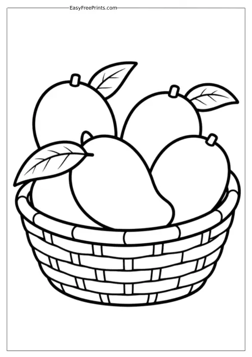 Basket of Fresh Mangoes Coloring Page