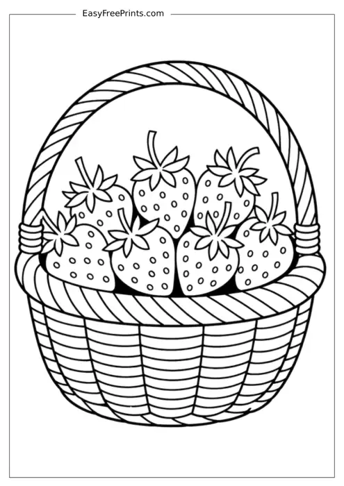 Basket of Fresh Strawberries Coloring Page