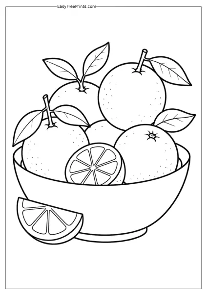 Bowl of Fresh Oranges Coloring Page