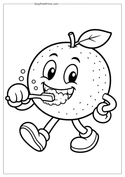 Brushing Teeth Orange Coloring Page