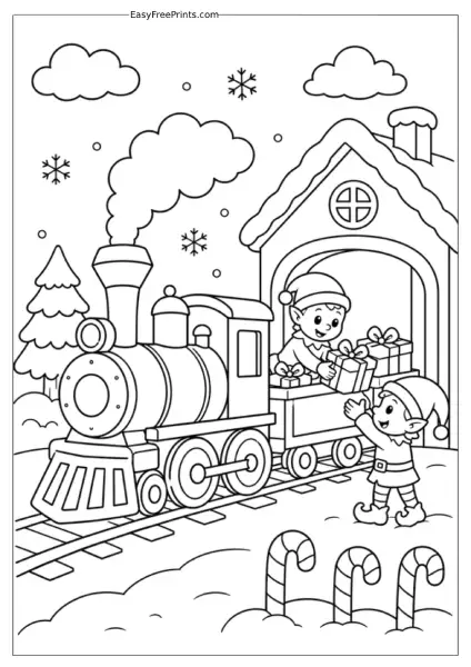 Christmas Train Coloring Page