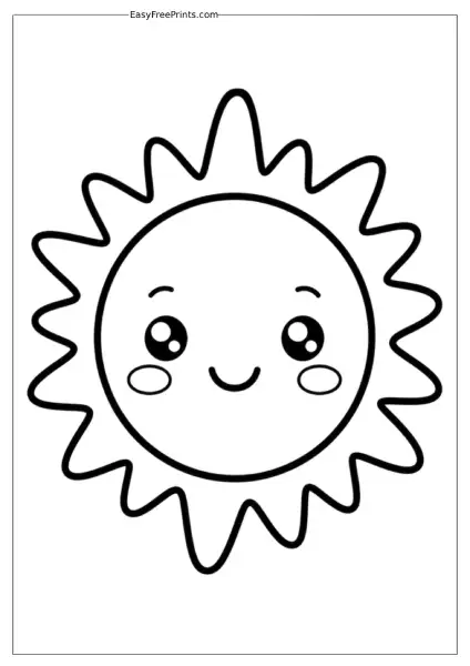 Close-Up Smiling Sun Coloring Page