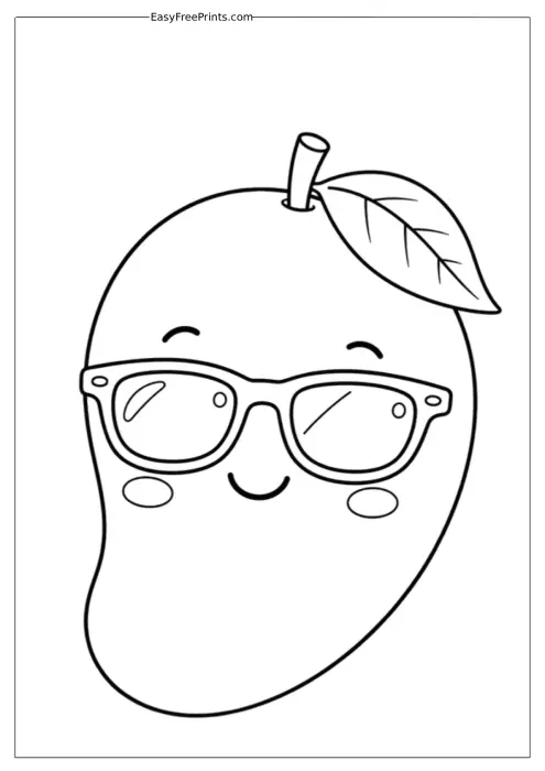 Cool Mango with Glasses Coloring Page