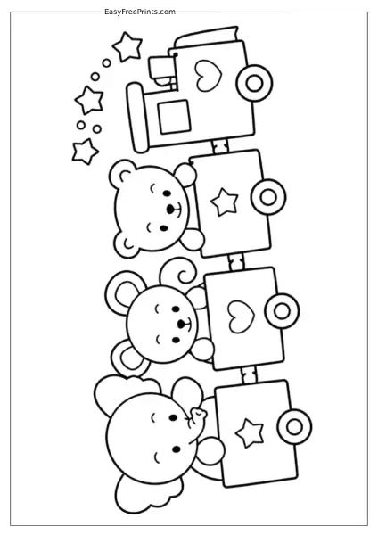 Cute Animal Train Coloring Page