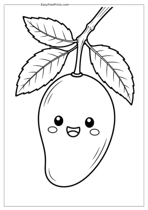 Cute Mango Hanging from a Branch Coloring Page