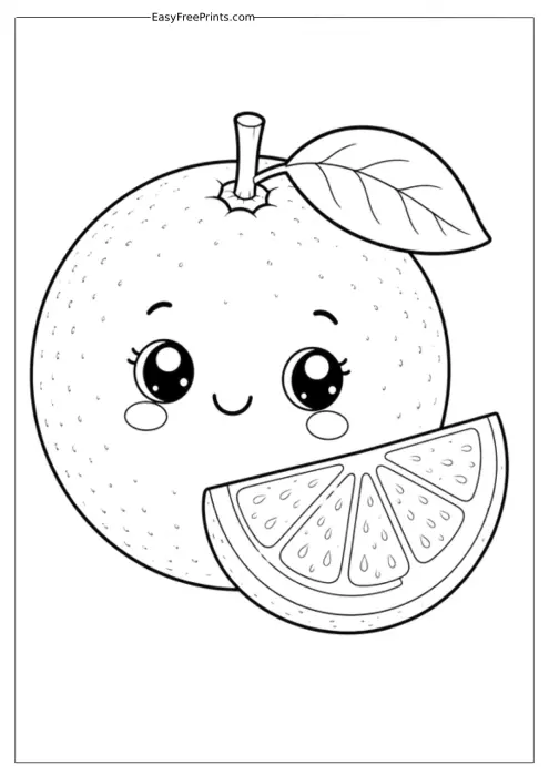 Cute Orange Slice Coloring Page