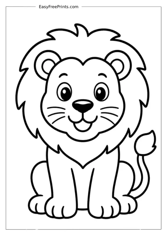 Cute Sitting Lion Coloring Page