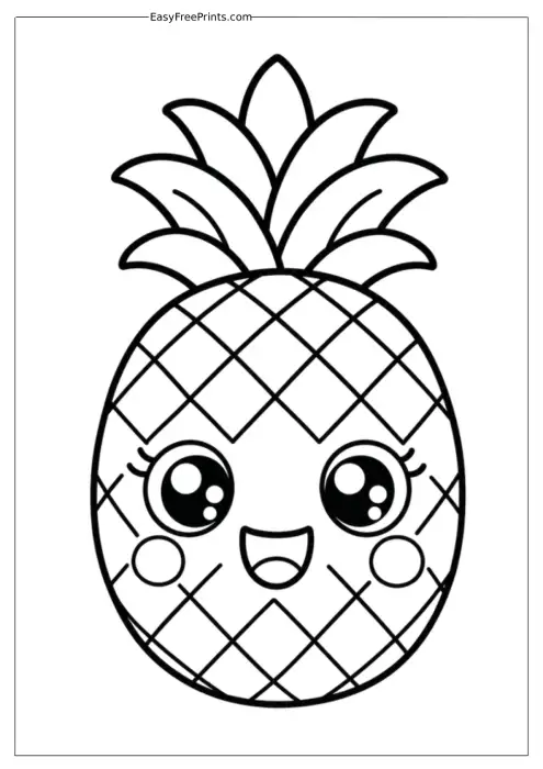Cute Smiling Pineapple Coloring Page