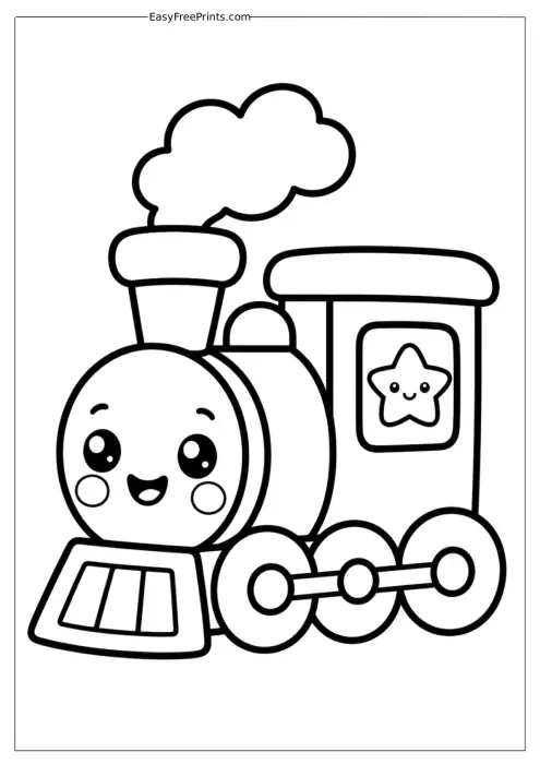 Cute Smiling Train Coloring Page