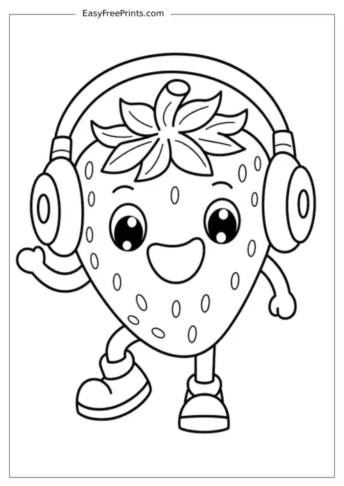 Cute Strawberry DJ Coloring Sheet