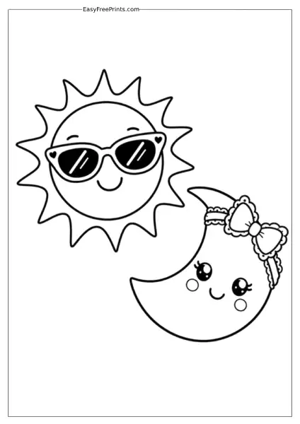 Cute Sun and Moon Coloring Page