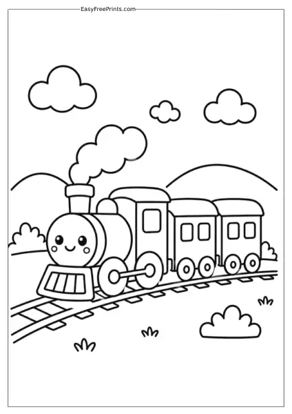 Cute Train Ride Coloring Page