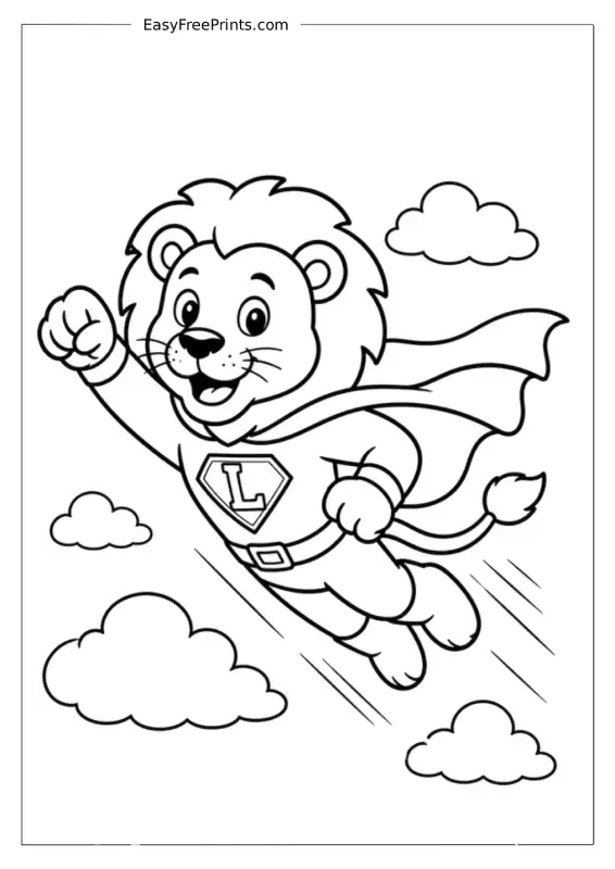 Flying Super Lion Coloring Page