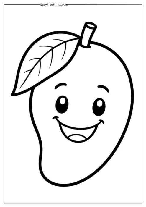 Happy Mango Face Coloring Page