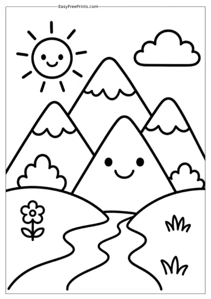 Happy Mountain Landscape Coloring Page