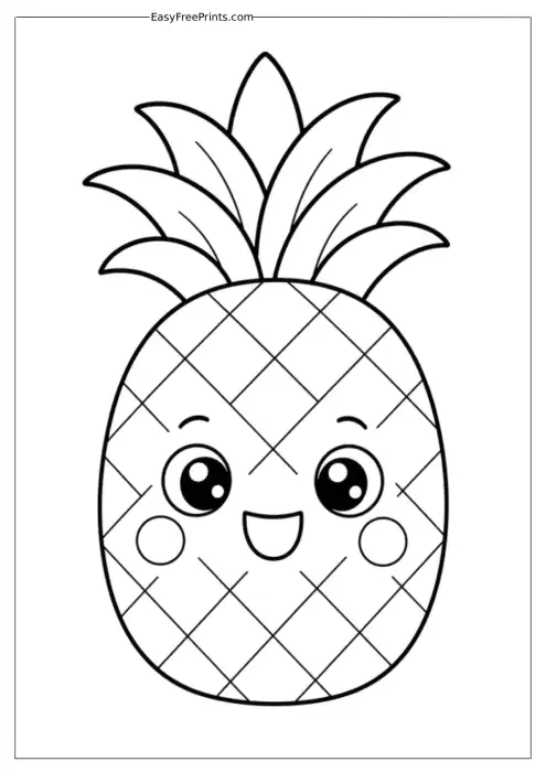 Happy Pineapple Face Coloring Page