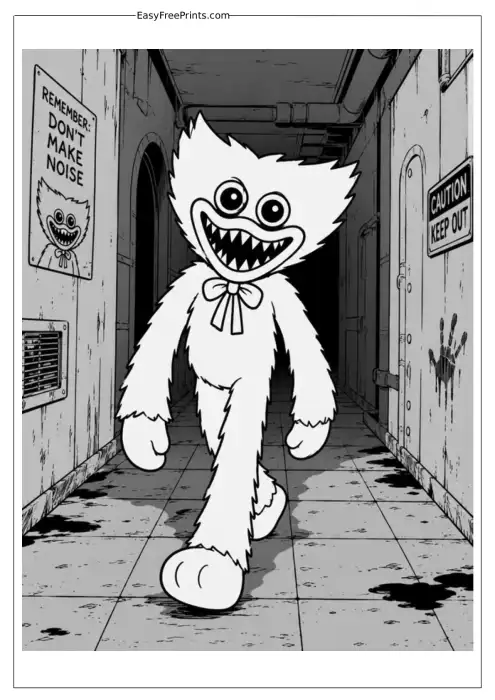 Huggy Wuggy Factory Adventure Coloring Page