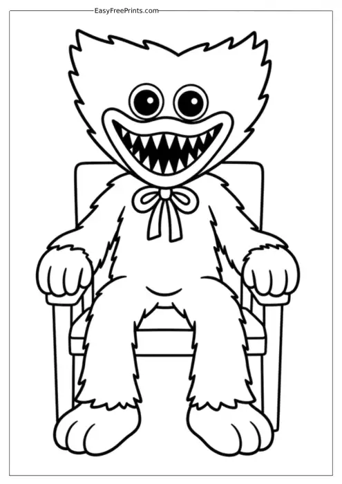 Huggy Wuggy Sitting in a Chair Coloring Page