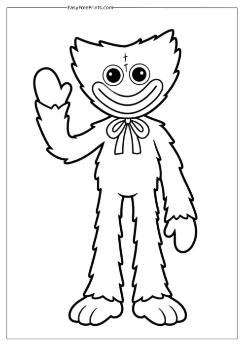 Huggy Wuggy Waving Coloring Page