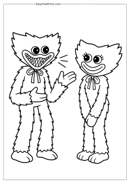 Huggy Wuggy and Kissy Missy Coloring Page