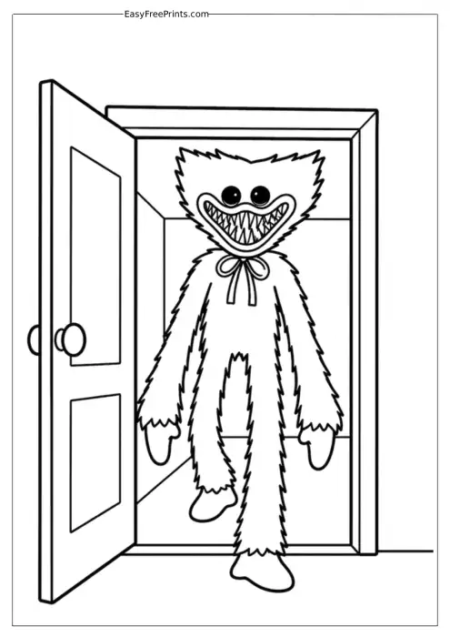 Huggy Wuggy in the Doorway Coloring Page