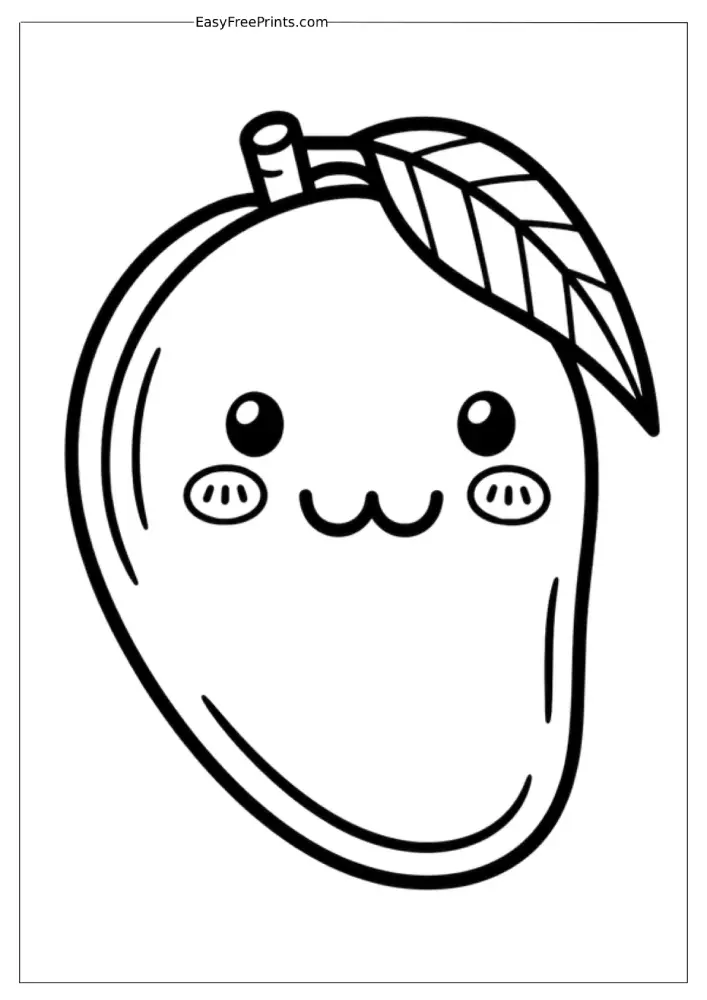 Kawaii Mango Fruit Coloring Page