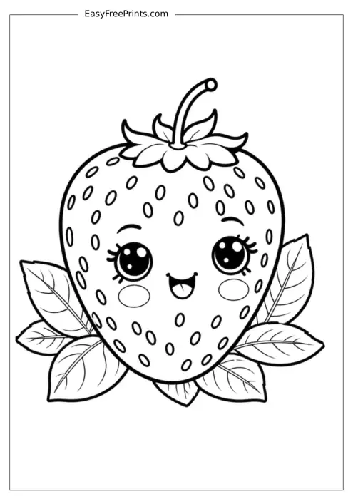 Kawaii Strawberry Character Coloring Page