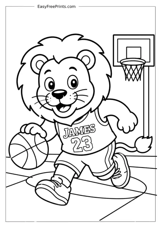 Lion Basketball Star Coloring Page