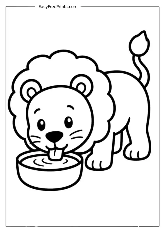 Lion Drinking Water Coloring Page