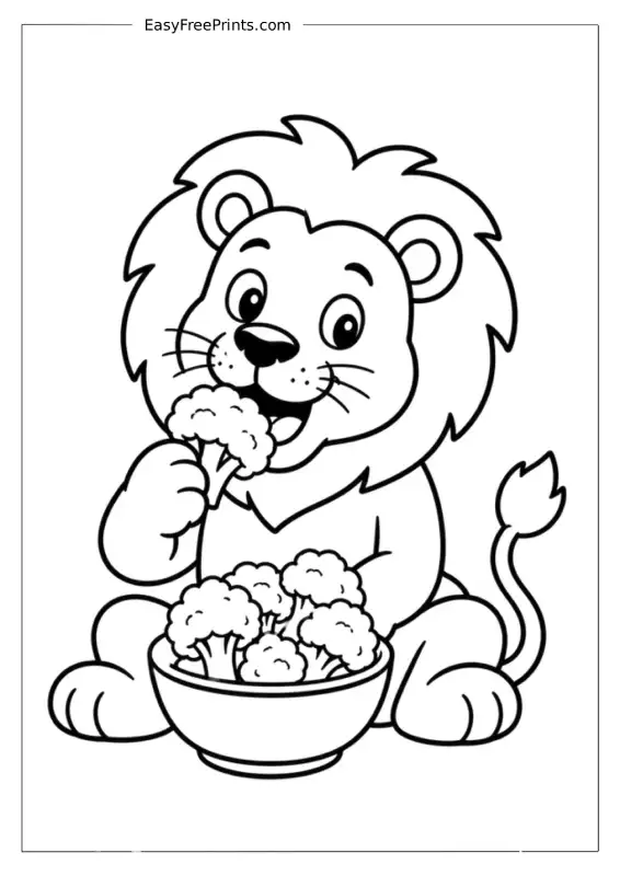 Lion Eating Broccoli Coloring Page