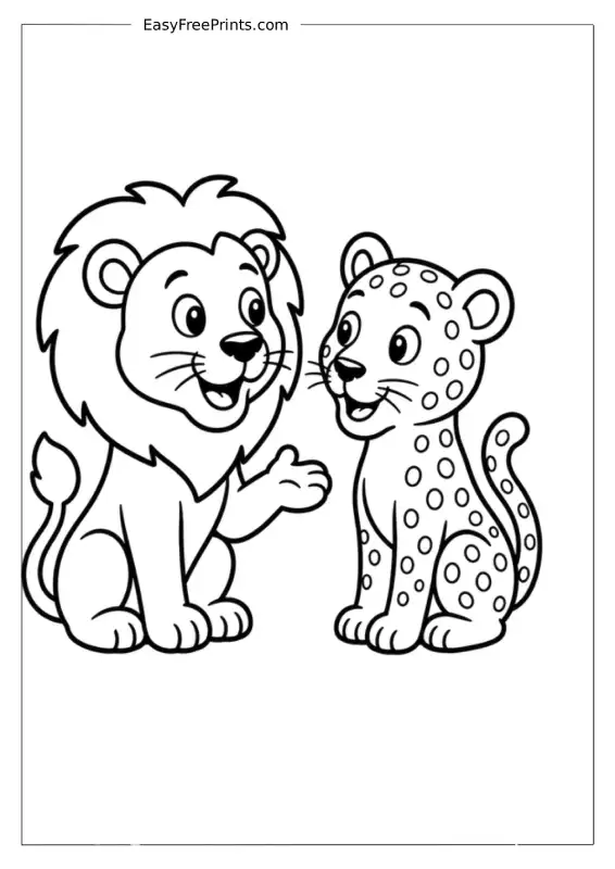 Lion and Leopard Friends Coloring Page