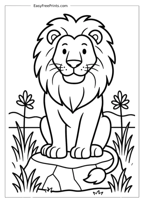 Majestic Lion on a Rock Coloring Page