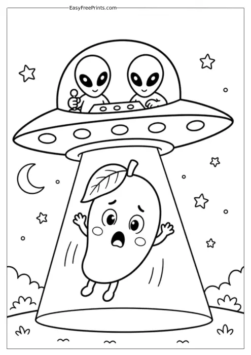 Mango Being Abducted by Aliens Coloring Page