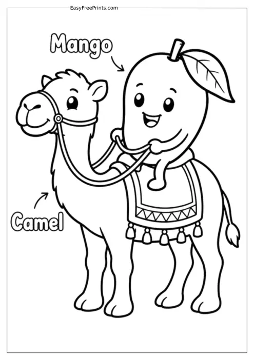 Mango Riding a Camel Coloring Page