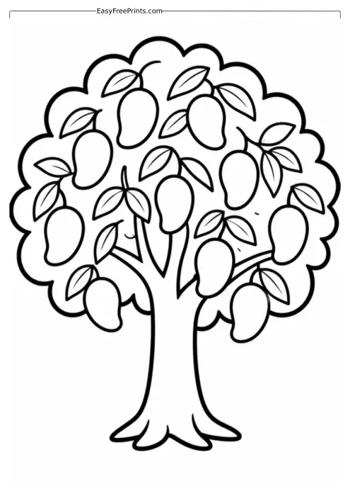 Mango Tree Full of Fruit Coloring Page