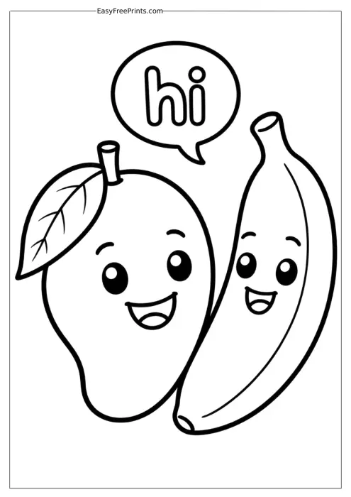 Mango and Banana Friends Coloring Page