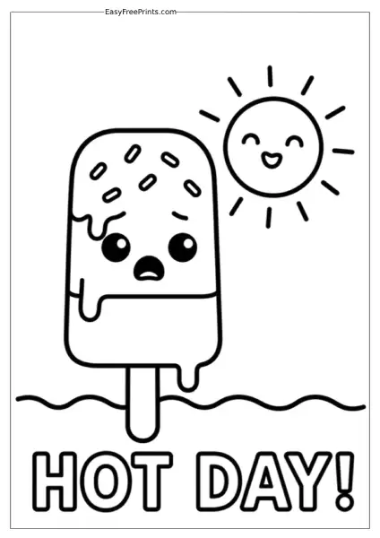 Melting Popsicle on a Hot Sunny Day Coloring Page