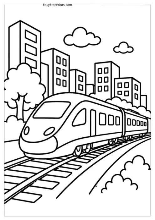 Modern City Train Coloring Page