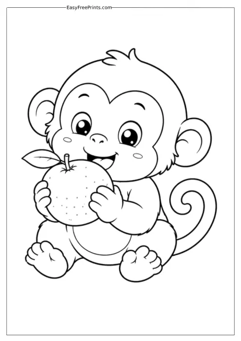 Monkey with an Orange Coloring Page