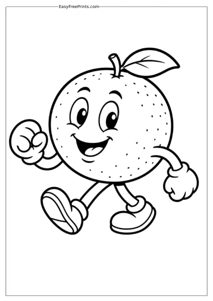 Happy Walking Orange Coloring Page