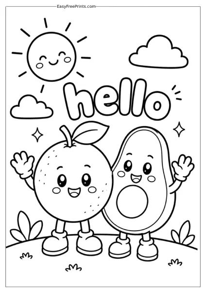 Orange and Avocado Friends Coloring Page
