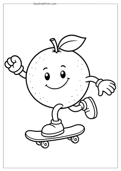 Orange on a Skateboard Coloring Page