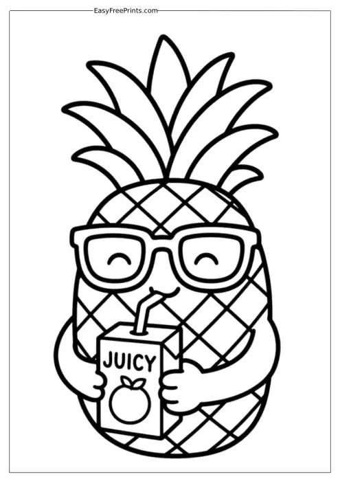 Pineapple Drinking Juice Coloring Page