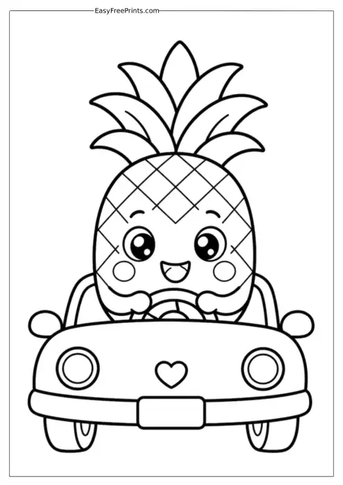 Pineapple Driving a Car Coloring Page