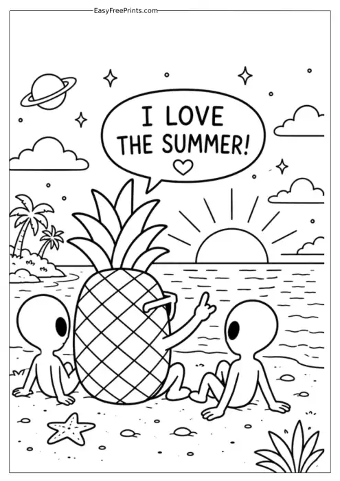 Pineapple Loves Summer Coloring Page