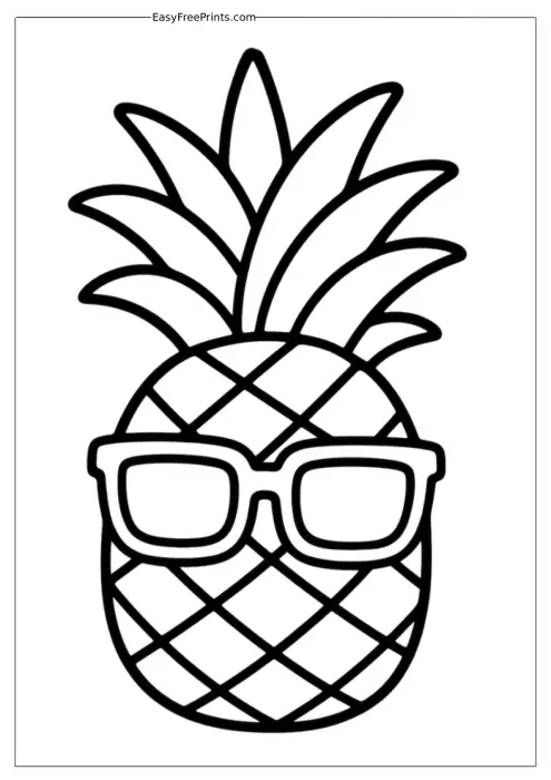 Pineapple with Glasses Coloring Page