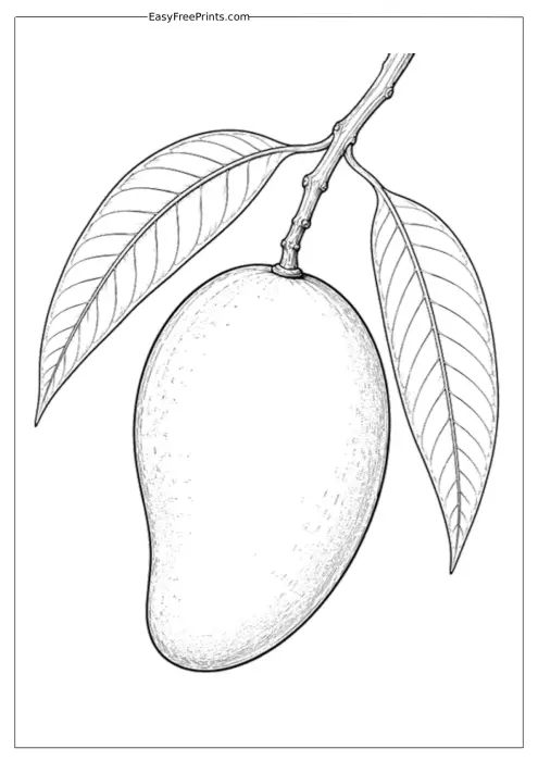 Realistic Mango on a Tree Branch Coloring Page