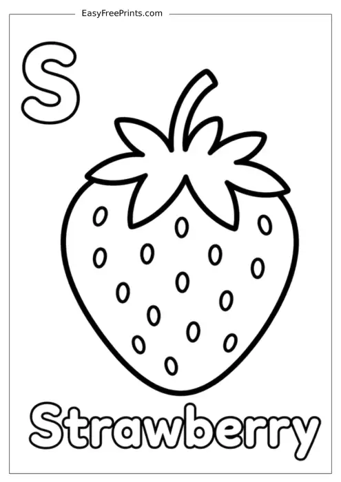 S Is for Strawberry Coloring Page