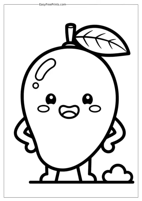 Smiling Mango Character Coloring Page